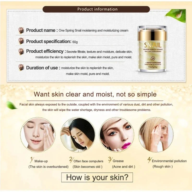 Kit Skincare Caracol Colágeno - Creme Anti-Idade Clareia Pele Sérum Olhos Remove Bolsas Olheiras
