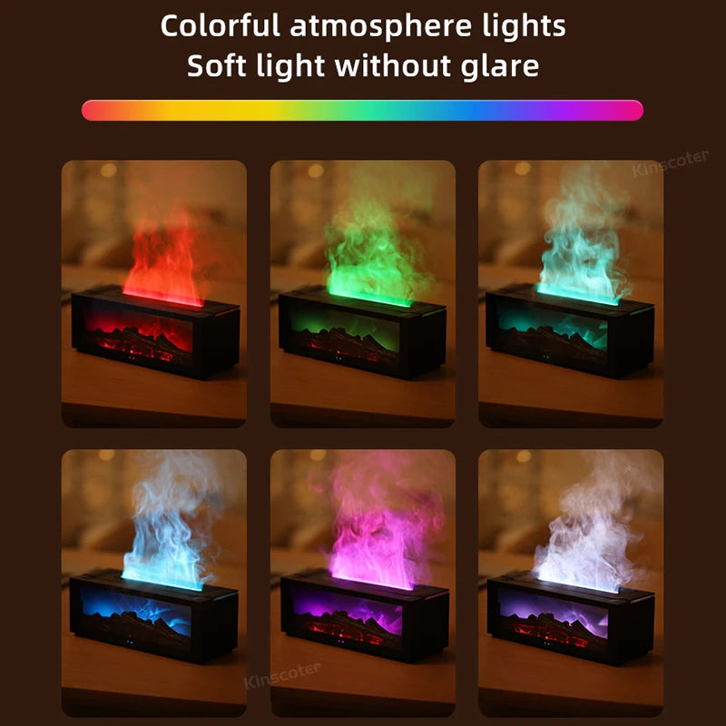 Difusor Aromas Lareira 150ml Efeito Chama - Humidificador Ultrassónico Comando Distância Desligamento Automático