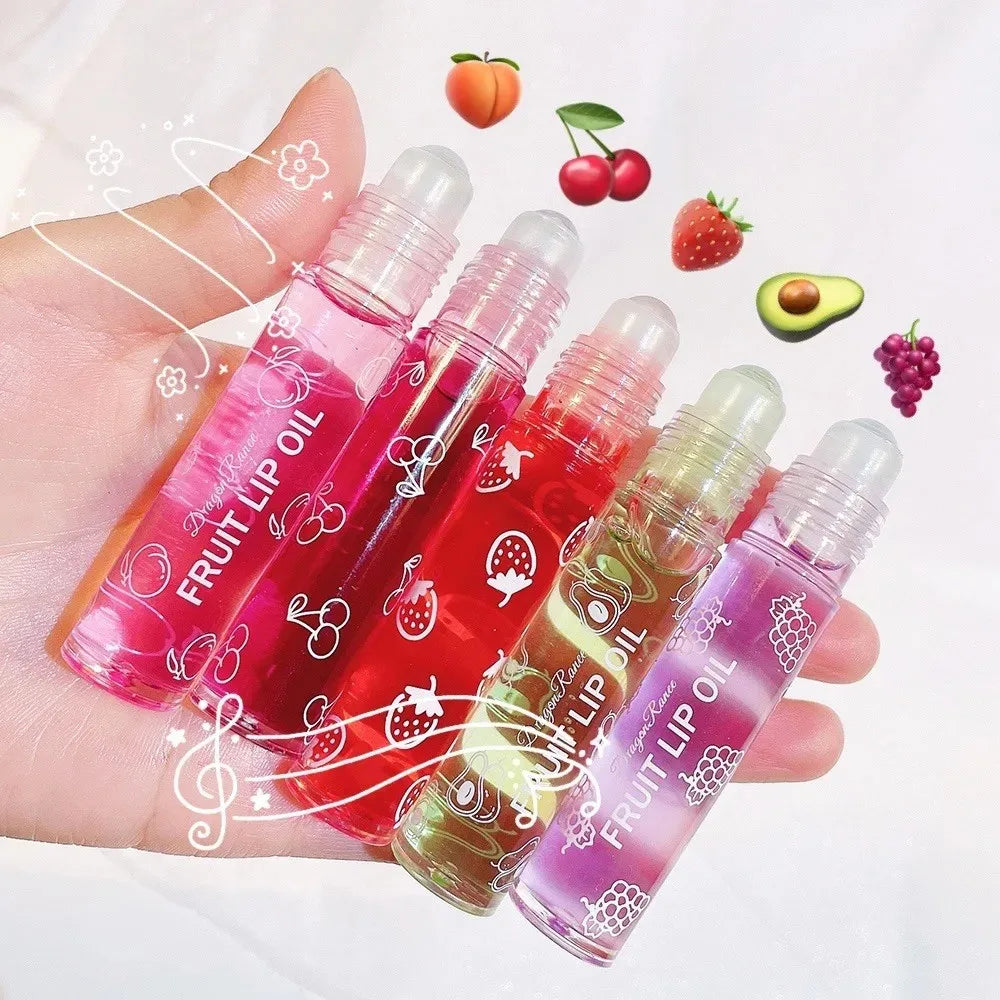 Óleo Labial Roller Hidratante 8ml - Gloss Nutritivo Transparente Abacate Frutas Cuidado Labial