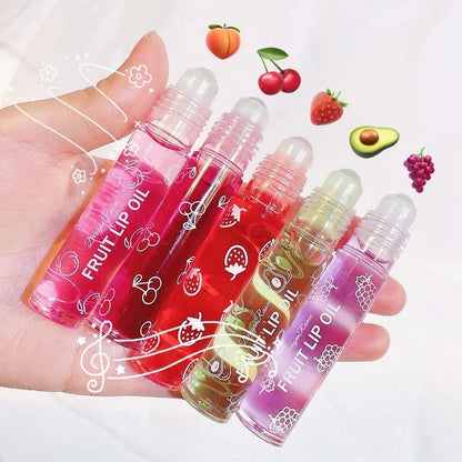 Óleo Labial Roller Hidratante 8ml - Gloss Nutritivo Transparente Abacate Frutas Cuidado Labial