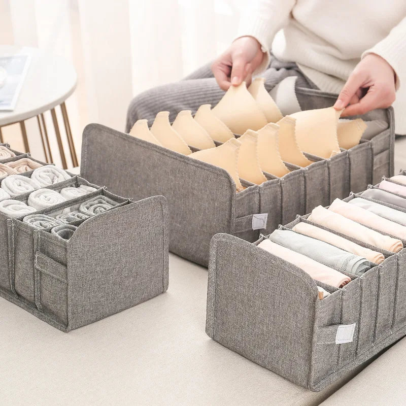 Organizador de Gavetas para Meias e Roupa Interior | Caixa Separadora com 7 Divisórias | Organizador Dobrável para Sutiãs, Calças e Jeans | Ideal para Quarto, Roupeiro e Dormitório