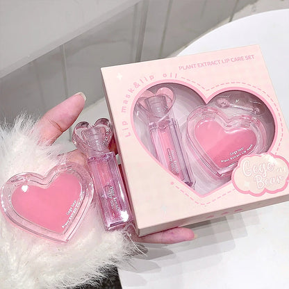 Set Bálsamos Labiais Gege Bear Extrato Plantas – Hidratante Gloss Incolor Nutritivo