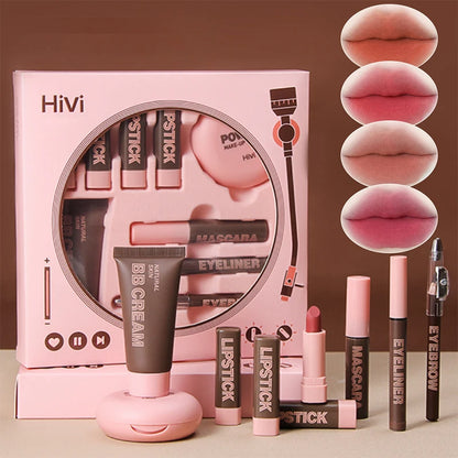 Kit Maquilhagem - 9 Batons Pó Compacto BB Cream Lápis Sobrancelha Máscara Delineador