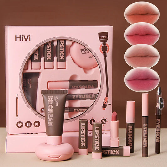 Kit Maquilhagem - 9 Batons Pó Compacto BB Cream Lápis Sobrancelha Máscara Delineador