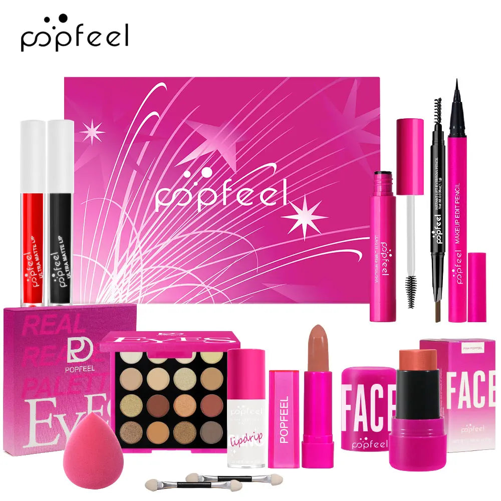 Conjunto Presente POPFEEL Rosa | Kit Maquilhagem com Sombras, Blush e Batom para Meninas