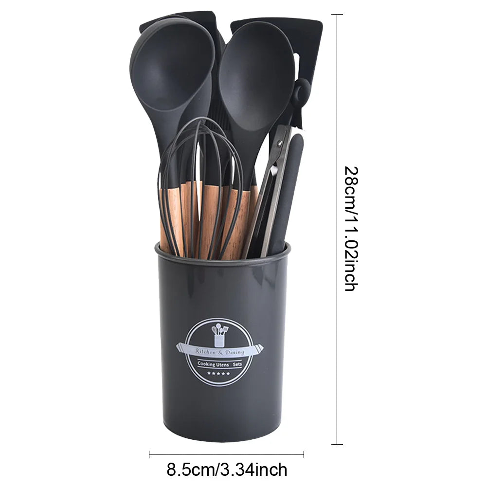 Kit 12 Utensílios Cozinha Cabo Madeira