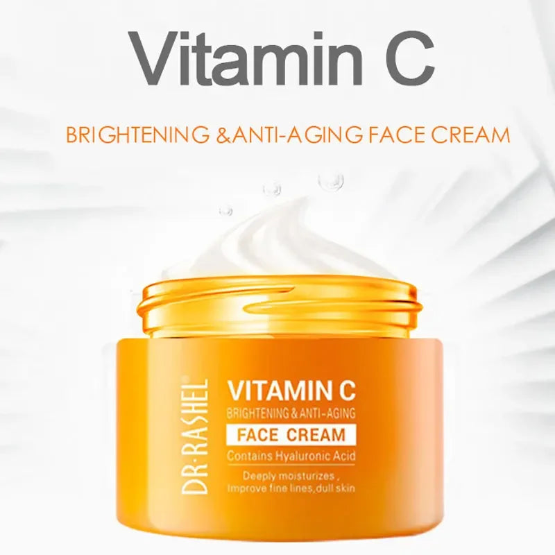 Creme Facial Vitamina C DR.RASHEL – Clareador Hidratante Iluminador Melhora Linhas Finas Pele Opaca Ácido Hialurónico Anti-Idade