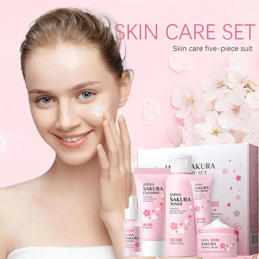 Kit Cuidados LAIKOU Sakura 5/3 Peças – Creme Sérum Tónico Limpeza Protetor