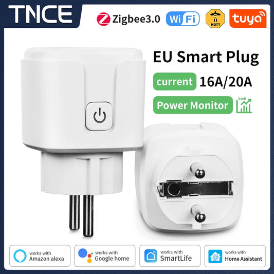 Tomada Inteligente TNCE Tuya WiFi / Zigbee 3.0 – Padrão EU 16A / 20A | Monitoramento de Energia, Temporizador, Controle por Voz | Compatível com Alexa