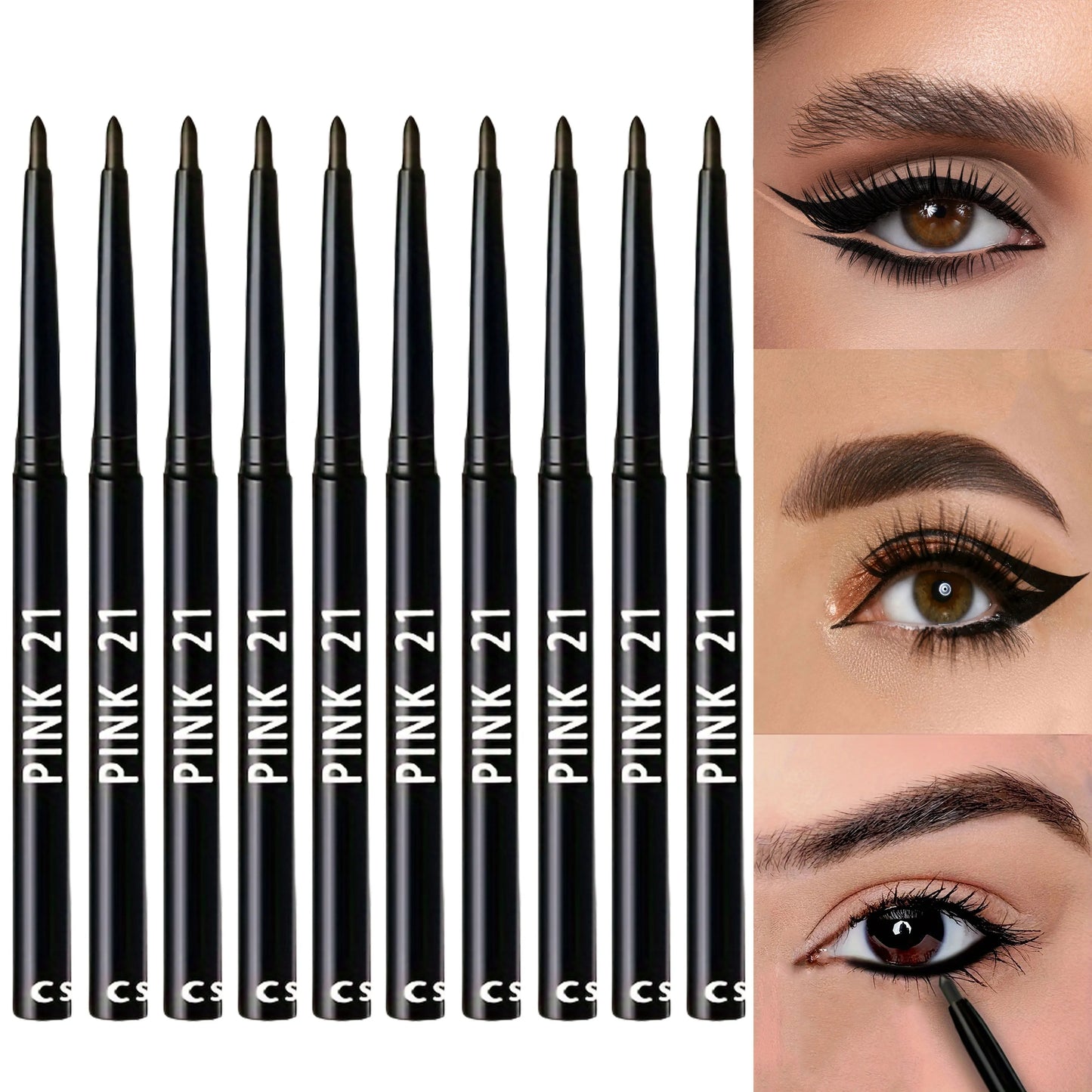 Kit 10 Lápis Delineador Preto Longa Duração – À Prova de Água Suor Não Borra Rotativo Fácil Maquilhagem Olhos