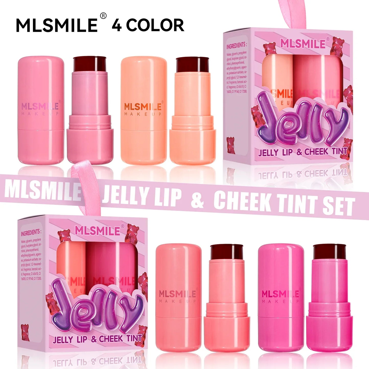 Kit 2 Blush Stick Jelly 2 em 1 Lábios e Rosto – Hidratante Longa Duração | MLSMILE