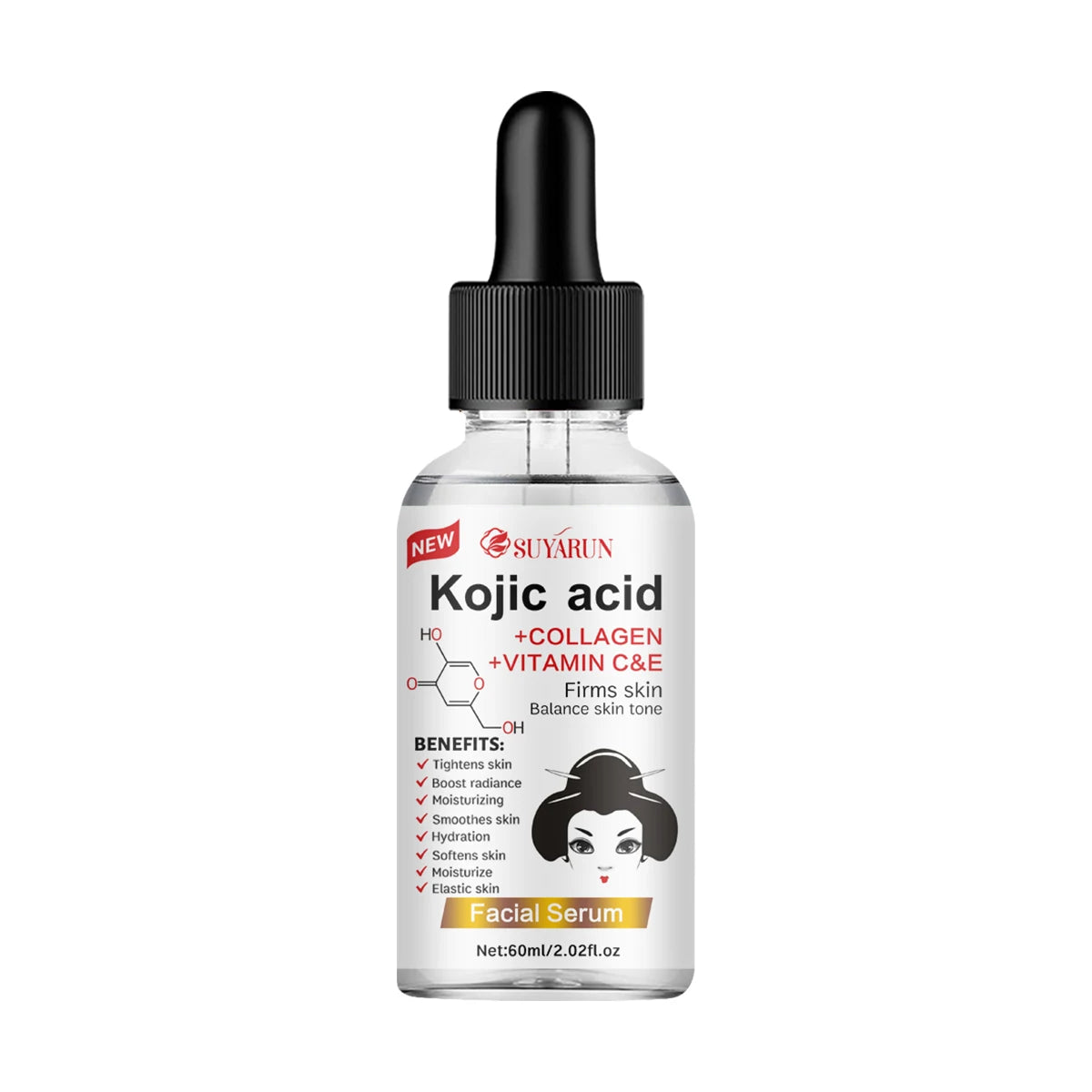 SUYARUN Sérum Facial Propolis + Vitamina E + Ácido Kójico | Iluminador, Anti-Idade e Anti-Manchas | 30ml / 60ml
