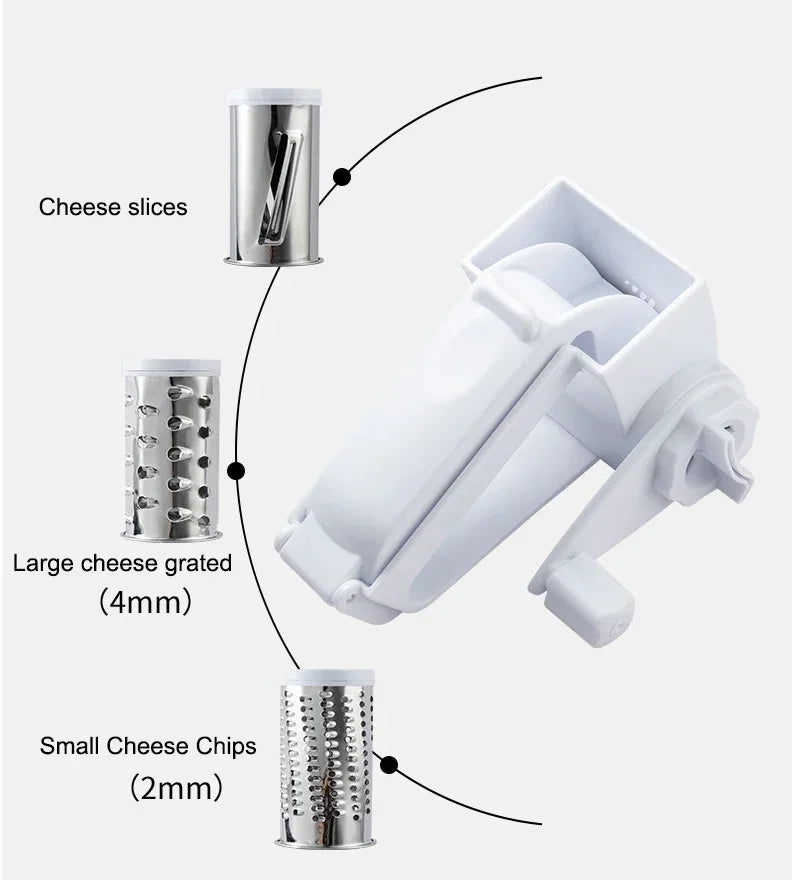 Ralador Queijo Rotativo Manual 3 em 1 - Ralador Multifuncional Aço Inox Manivela Cozinha Criativo
