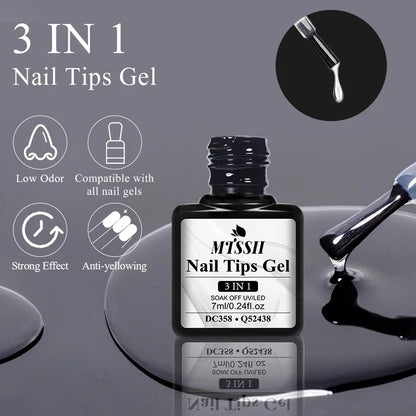 Gel 3-em-1 para Tips Transparente UV/LED - Extensão Unhas com Adesão Forte