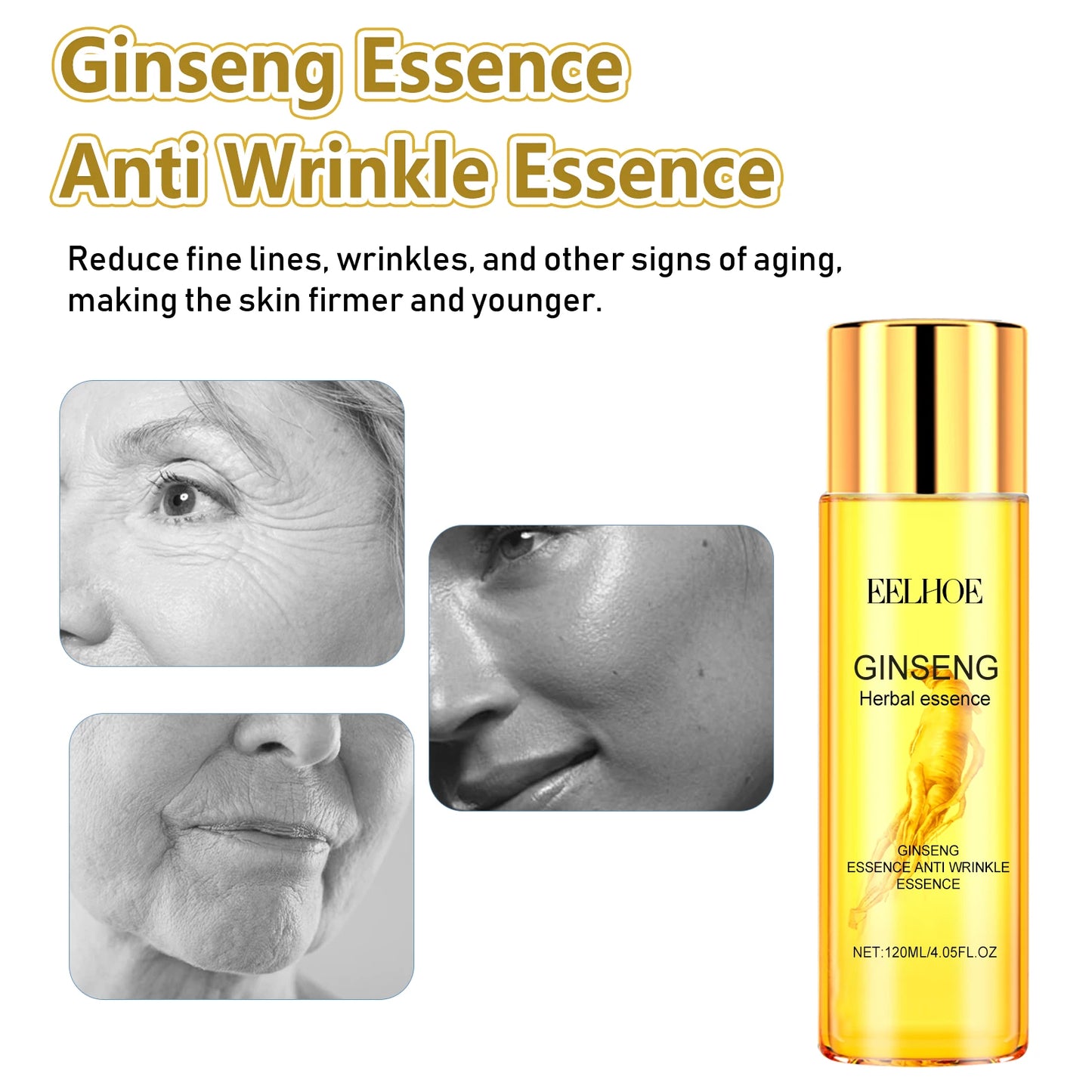 Sérum Anti-Rugas EELHOE Ginseng Polipeptídeo – Óleo Essencial Anti-Idade Firmeza Hidratante Suaviza Pele Reduz Linhas Finas