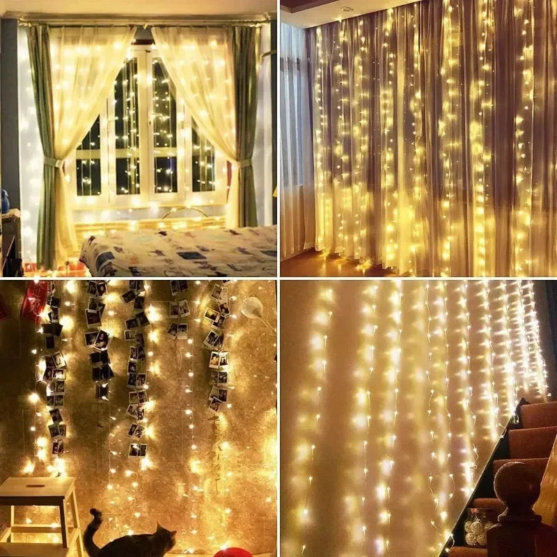 Luz de Cortina LED com Controle Remoto USB – 3m / 6m | 8 Modos de Iluminação | Decorativa para Quarto, Sala, Festas, Casamentos e Natal