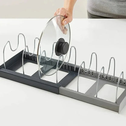 Organizador Telescópico para Panelas 7 Divisórias - Suporte Ajustável para Armário de Cozinha