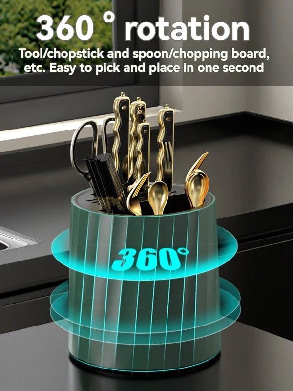 Porta-Facas Rotativo Multifuncional – Suporte Talheres, Pauzinhos e Utensílios | Cozinha