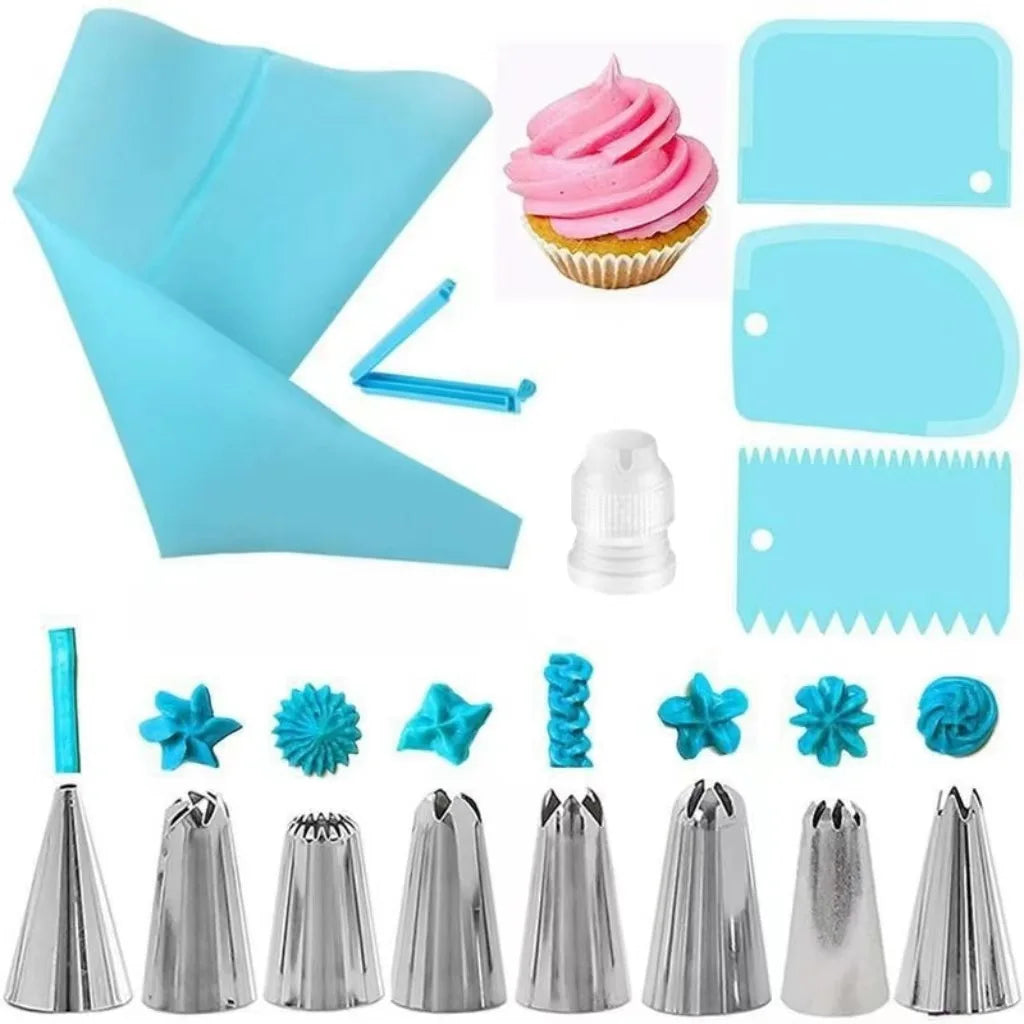 Kit Sacos de Pastelaria em Silicone – Bicos Inox Reutilizáveis para Decorar Bolos