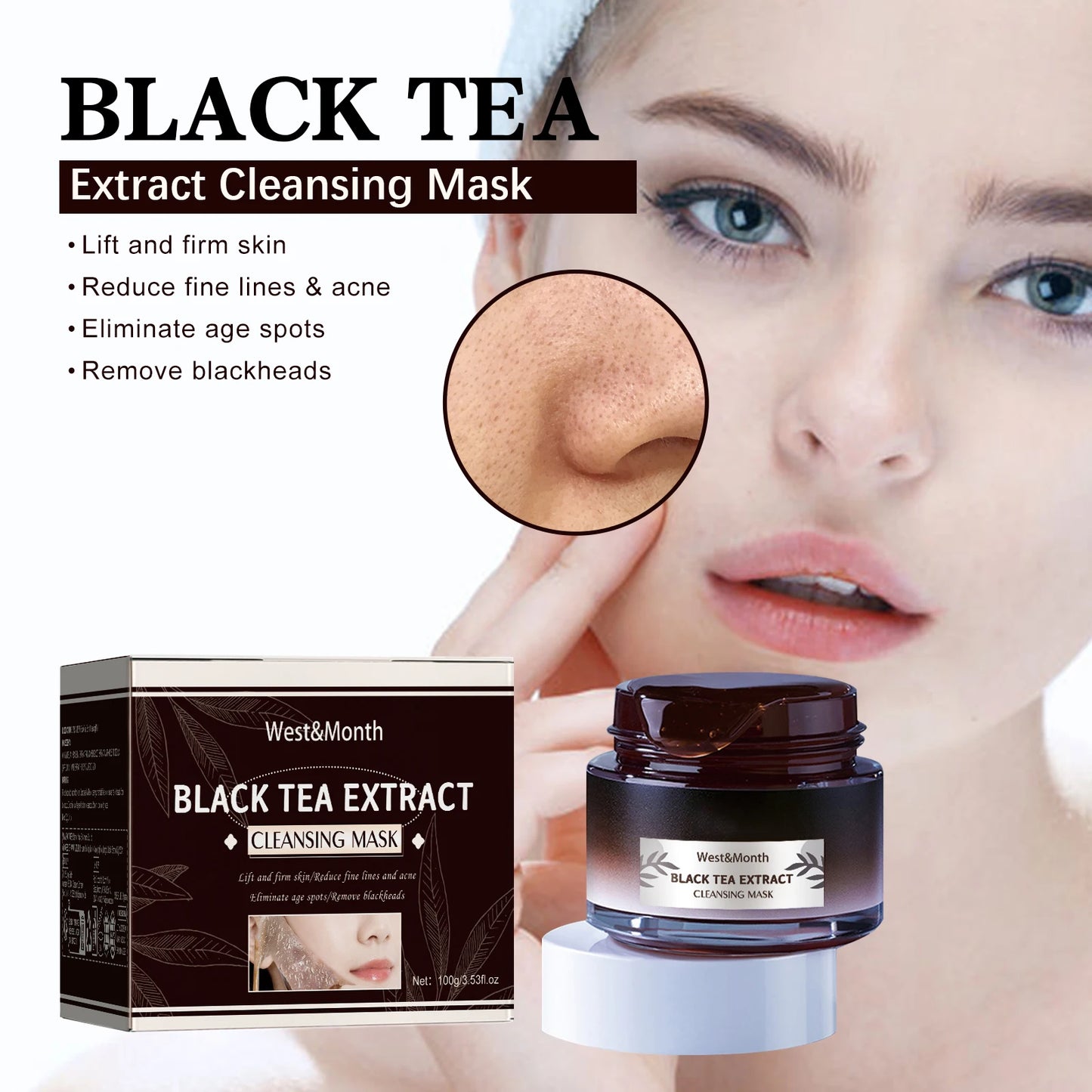 Máscara Facial West&Month Chá Preto - Limpa Poros Ilumina Rejuvenesce