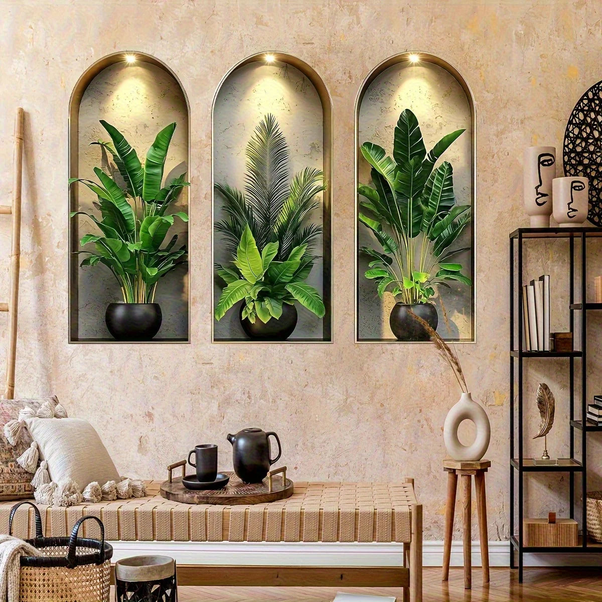 Autocolante de Parede Arco com Plantas | Decoração Nórdica em PVC para Sala e Quarto