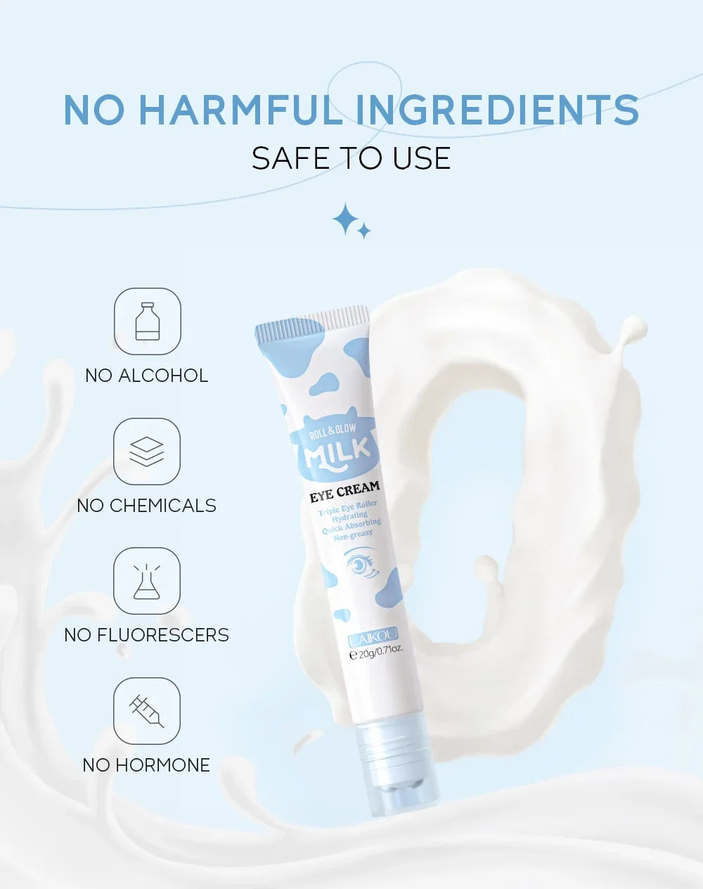 Creme Olhos LAIKOU Leite 20g – Olheiras Bolsas Firmeza Reduz Inchaço Hidratante Contorno Olhos