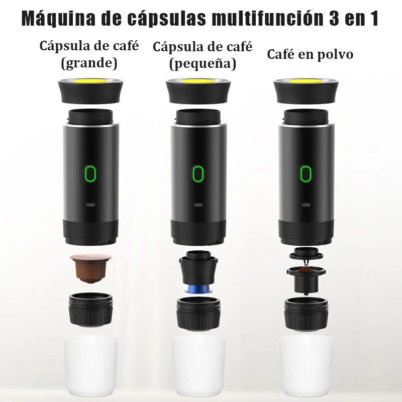 Máquina de Café Portátil 3-em-1 | Cápsula & Pó | Carro, Casa e Camping