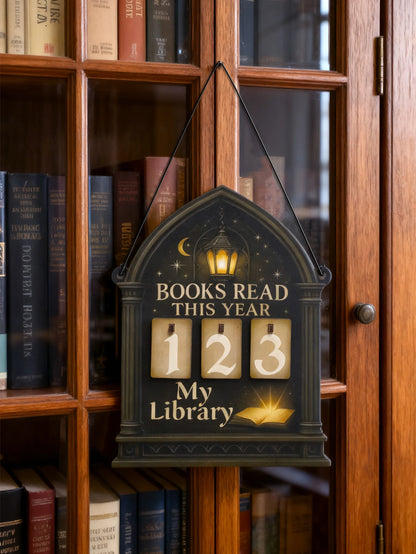 Contador de Livros Lidos Decoração de Parede | Design Gótico Lua para Biblioteca e Leitores
