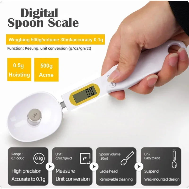 Colher Balança Digital de Cozinha 500g | Precisão 0,1g com Ecrã LED