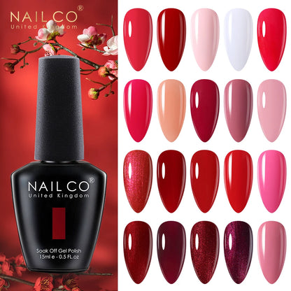 Verniz Gel NAILCO 15ml Série Vermelho Escuro – Cores Glitter UV Manicure Profissional Semi-Permanente