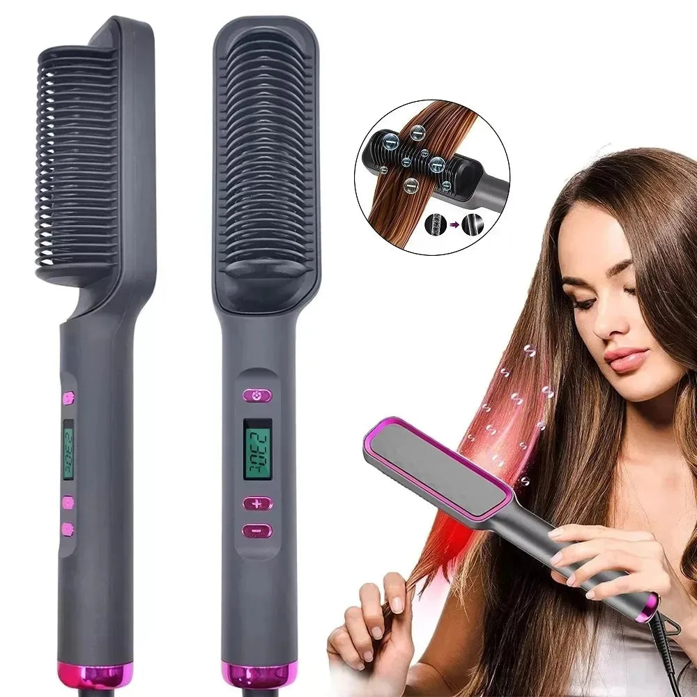 Pente Alisador Elétrico Multifuncional | Escova Alisadora de Cabelo | Iões Negativos | Anti-Queimadura | Ferramenta de Styling | Escova Alisadora