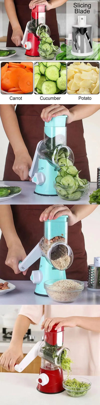 Fatiador Manual de Legumes – Cortador 3 em 1 | Spiralizer Redondo para Batatas, Legumes e Vegetais | Acessório Prático para Cozinha