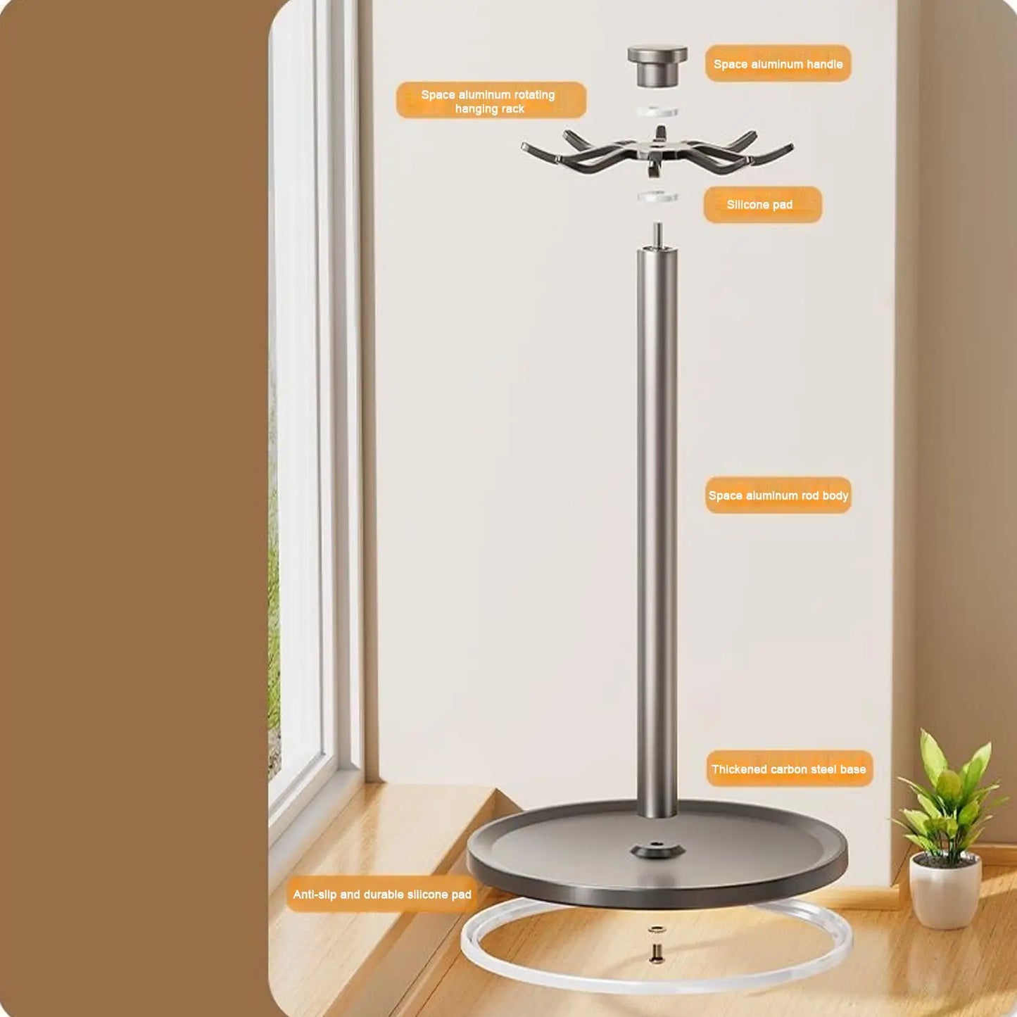 Suporte Utensílios Cozinha Rotativo 360º com 8 Ganchos – Organização Espátulas e Colheres | Alumínio