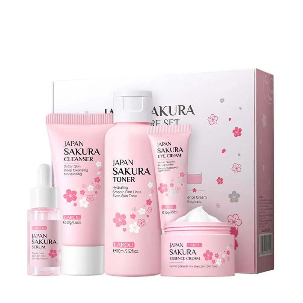 Kit Cuidados LAIKOU Sakura 5/3 Peças – Creme Sérum Tónico Limpeza Protetor