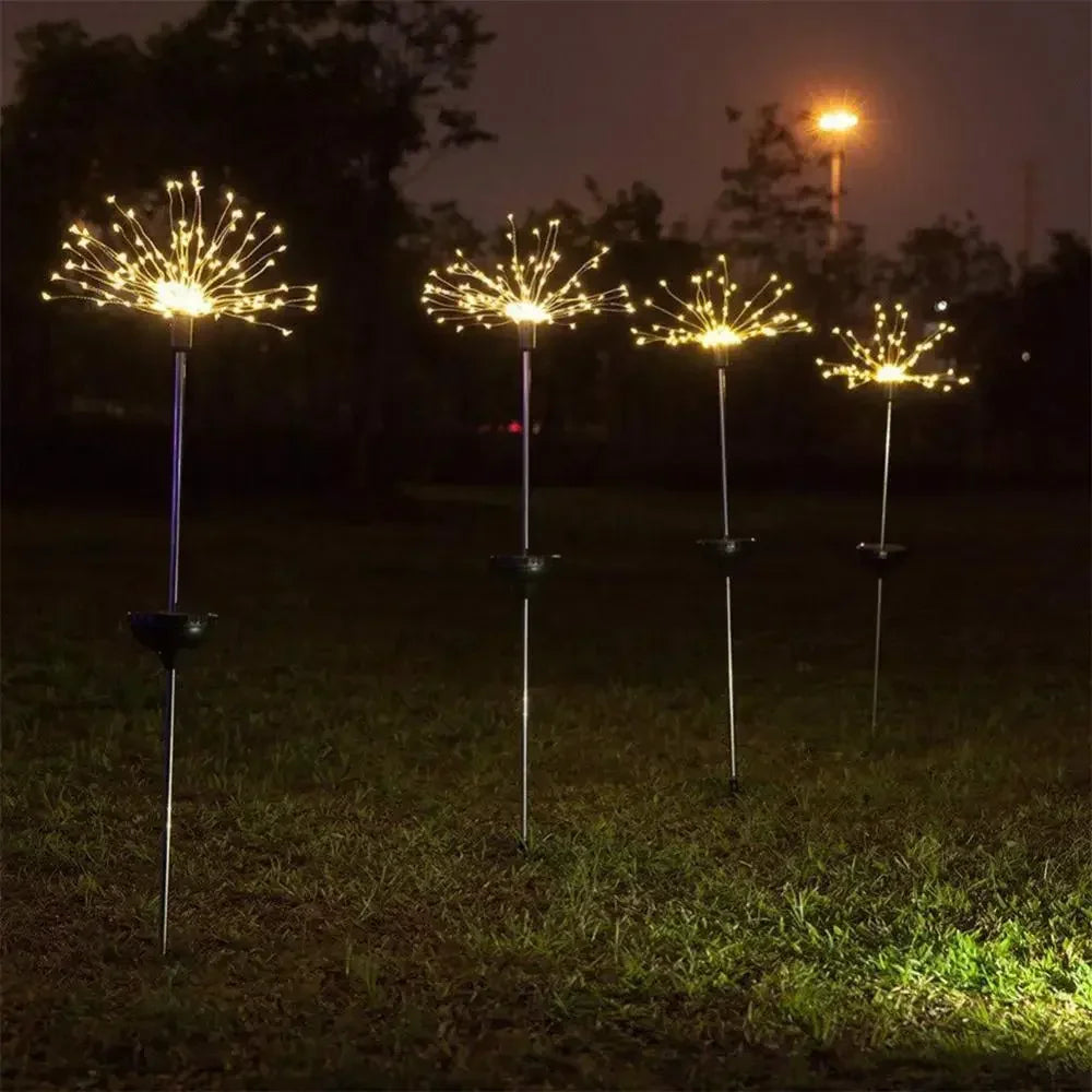 Luz Solar Jardim Fogo de Artifício 90/150 LED - Iluminação Exterior Impermeável 8 Modos Decoração Natal