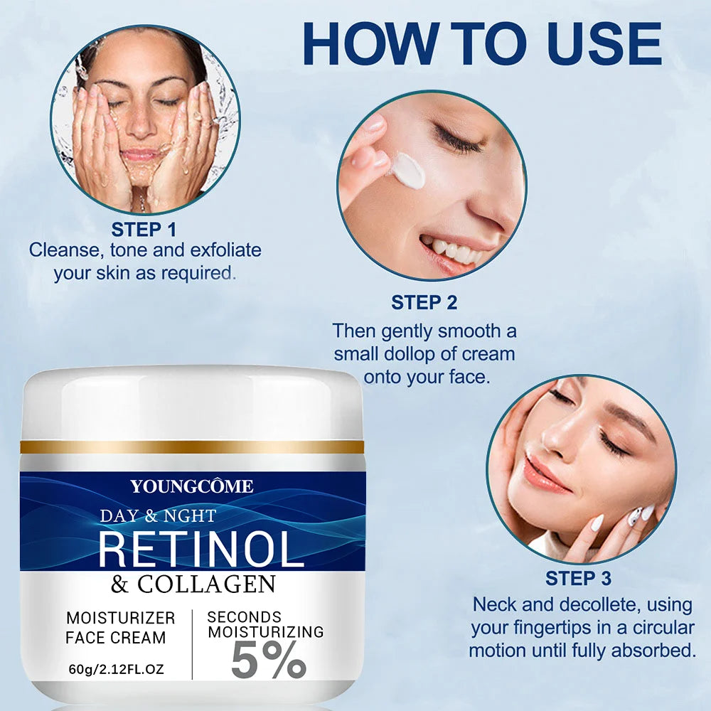 Creme Facial Colágeno, Retinol e Ácido Hialurónico | Anti-Idade, Firmeza e Lifting