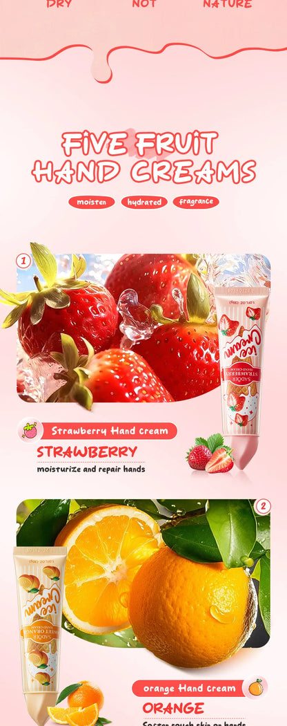 Kit 5 Cremes de Mãos SADOER Gelado de Frutas – Hidratante Nutritivo Iluminador para Cuidado de Pele das Mãos
