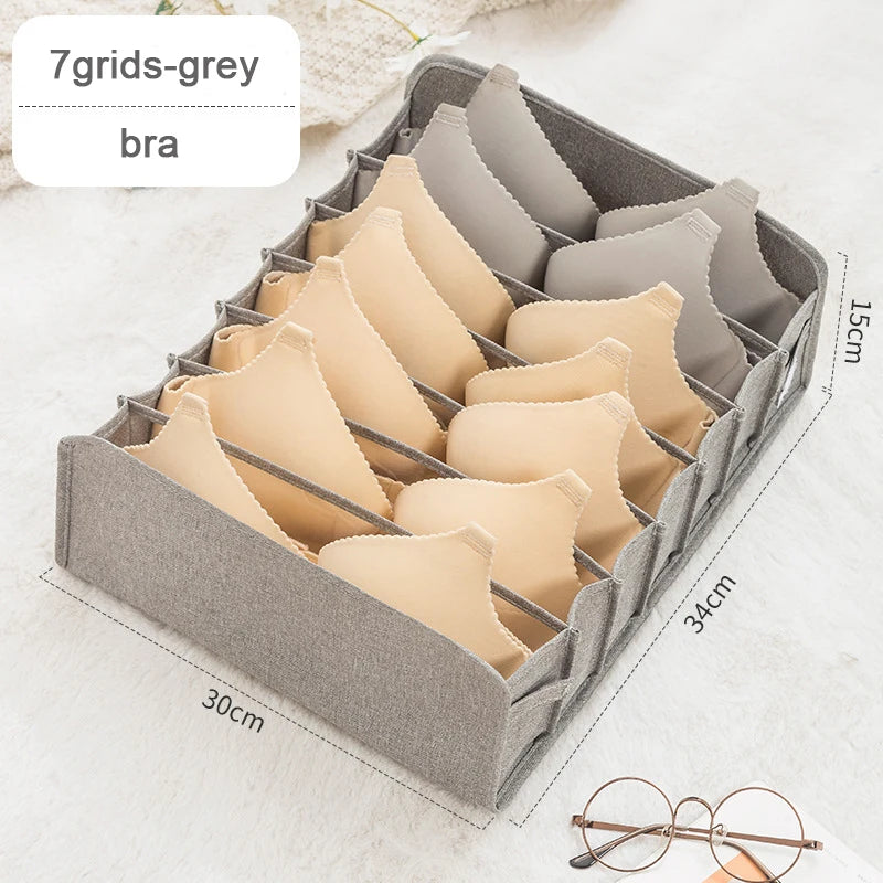Organizador de Gavetas para Meias e Roupa Interior | Caixa Separadora com 7 Divisórias | Organizador Dobrável para Sutiãs, Calças e Jeans | Ideal para Quarto, Roupeiro e Dormitório