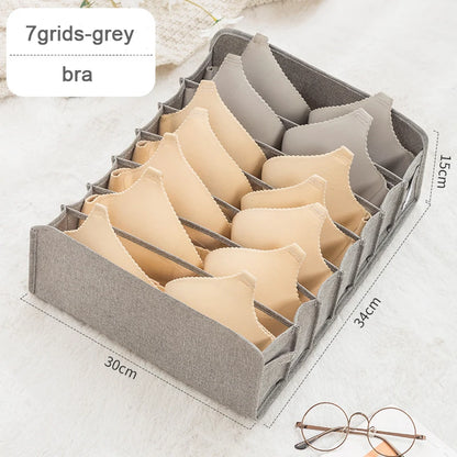 Organizador de Gavetas para Meias e Roupa Interior | Caixa Separadora com 7 Divisórias | Organizador Dobrável para Sutiãs, Calças e Jeans | Ideal para Quarto, Roupeiro e Dormitório