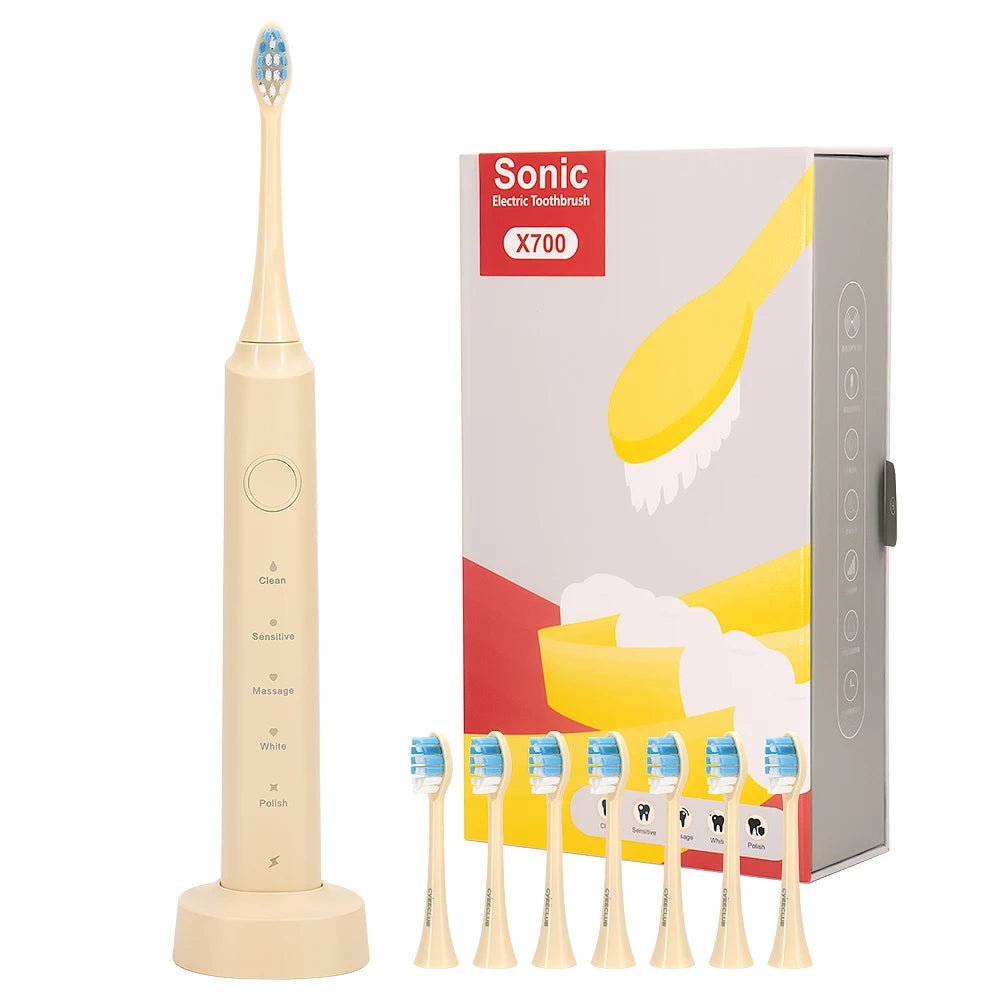 Escova Dentes Elétrica Sónica com 6 Cabeças - Timer Inteligente e Branqueamento Dental