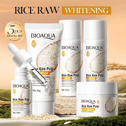 Conjunto de Cuidados de Pele BIOAQUA Rice | Limpeza, Tónico, Essência e Creme Iluminador