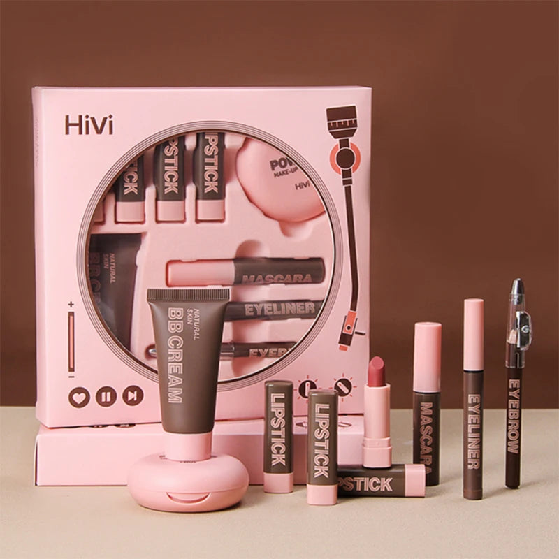 Kit Maquilhagem - 9 Batons Pó Compacto BB Cream Lápis Sobrancelha Máscara Delineador