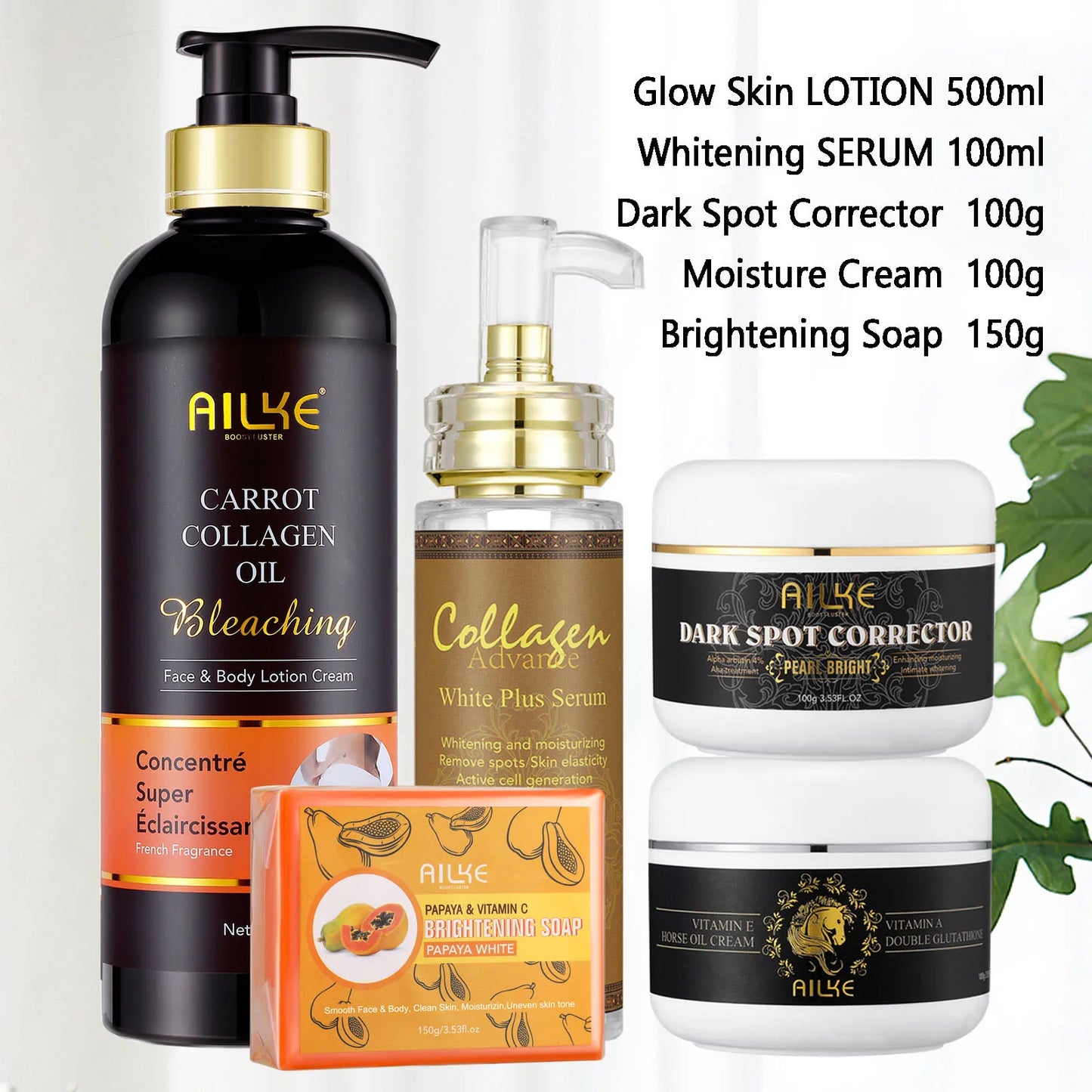 AILKE Kit Premium 5 em 1 Colágeno – Tratamento Anti-Idade Profissional Hidrata Clareia Rejuvenesce