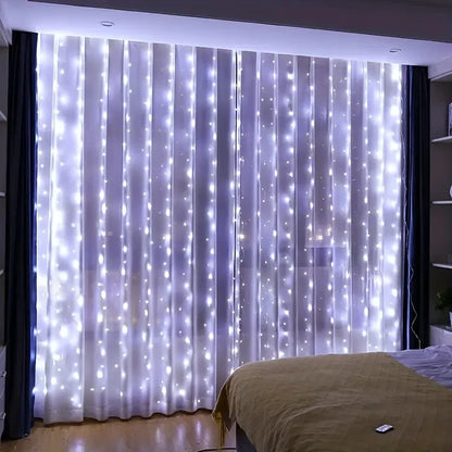 Luz de Cortina LED com Controle Remoto USB – 3m / 6m | 8 Modos de Iluminação | Decorativa para Quarto, Sala, Festas, Casamentos e Natal