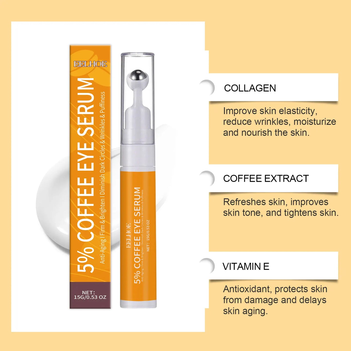 Sérum Olhos 5% Café Reduz Linhas Finas Clareia Olheiras Diminui Bolsas Colágeno Hidratação
