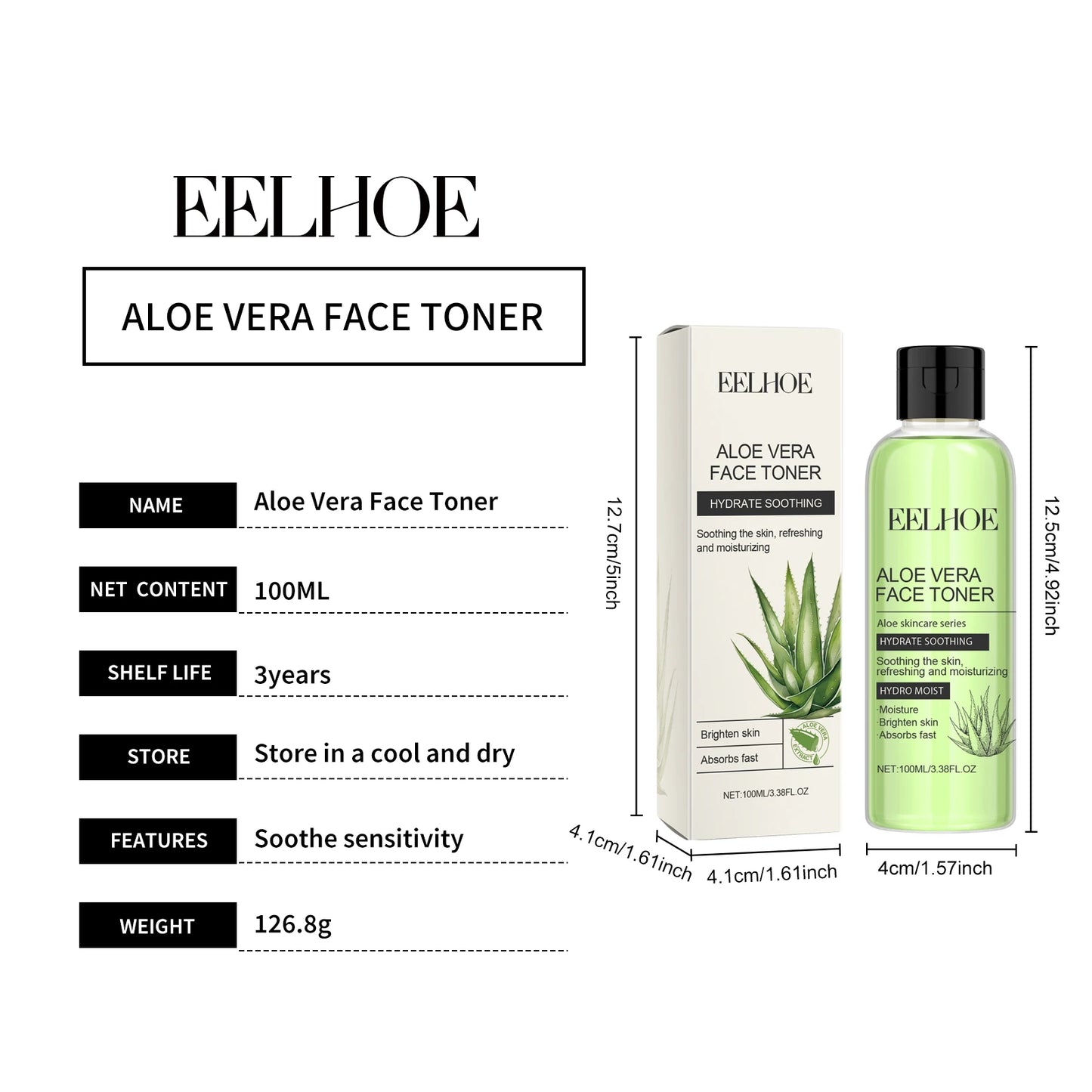 Tónico Facial Aloe Vera 100ml - Hidratante Controlo Oleosidade Refrescante