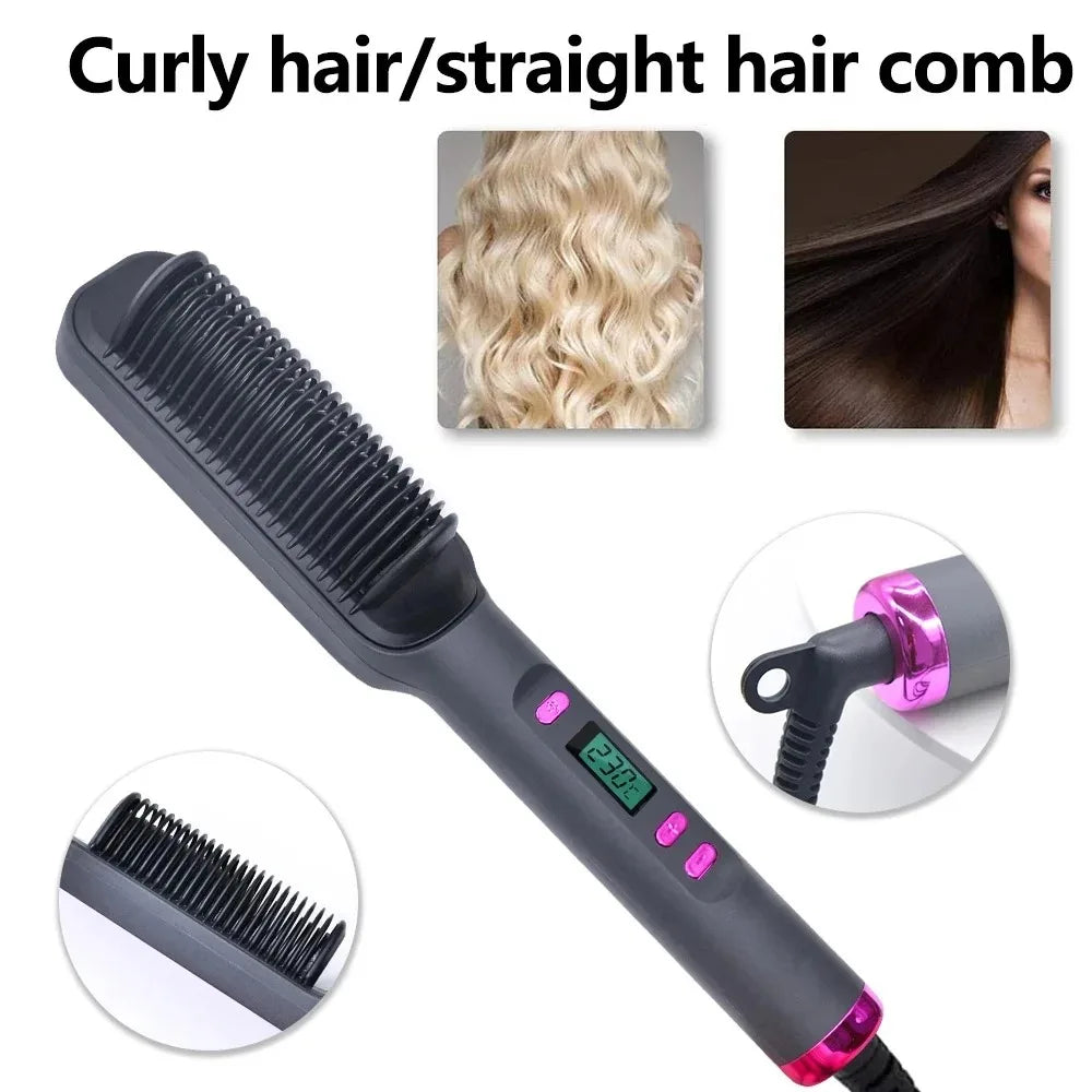 Pente Alisador Elétrico Multifuncional | Escova Alisadora de Cabelo | Iões Negativos | Anti-Queimadura | Ferramenta de Styling | Escova Alisadora