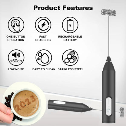 Espumador de Leite Elétrico USB Recarregável | 3 Velocidades para Café e Cappuccino