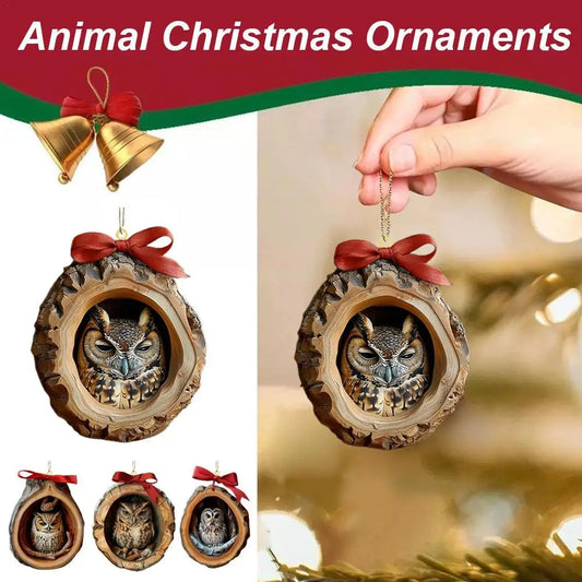 Pendentes de Natal Coruja em Acrílico 2D | Decoração para Árvore de Natal e Casa