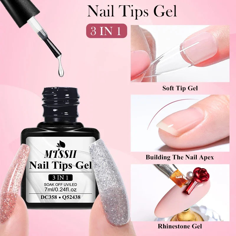 Gel 3-em-1 para Tips Transparente UV/LED - Extensão Unhas com Adesão Forte